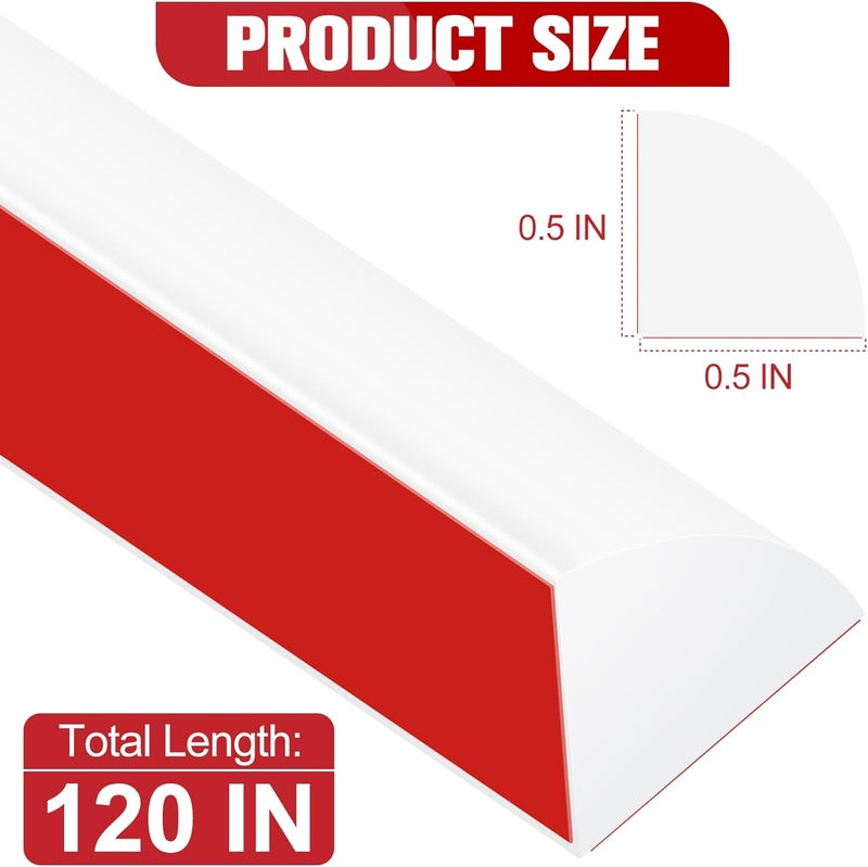 ToLanbbt Flexible Quarter Round Molding, 120 Inch Peel and Stick Rubber Trim, Double-Sided Self Adhesive Bendable Edge Molding for Floor, Bathroom, Kitchen, Countertop, 1/2” W x 1/2” H, White - Image 2